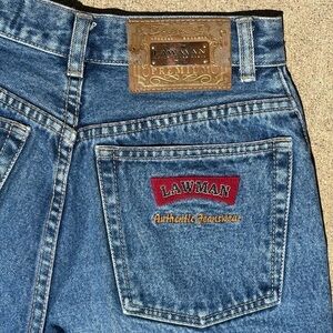 Vintage Lawman sz 7 Rodeo Pleated 100% Cotton High Waisted Western Med Blue Jean
